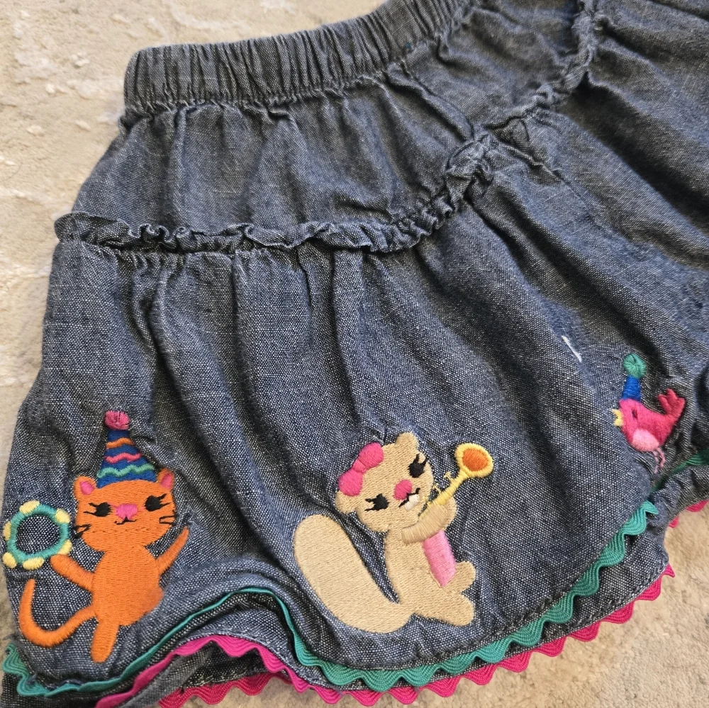Gymboree Denim Skirt with Bear and Tree Embroidery